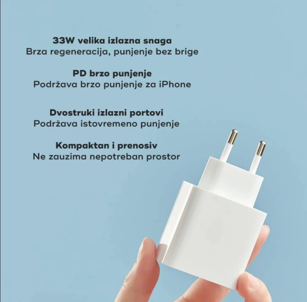 Xiaomi 33W Charging Combo (Type-A) USB-A EU  adapter+ kabl Tip-C punjac