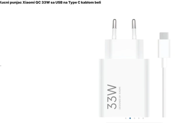 Xiaomi 33W Charging Combo (Type-A) USB-A EU  adapter+ kabl Tip-C punjac