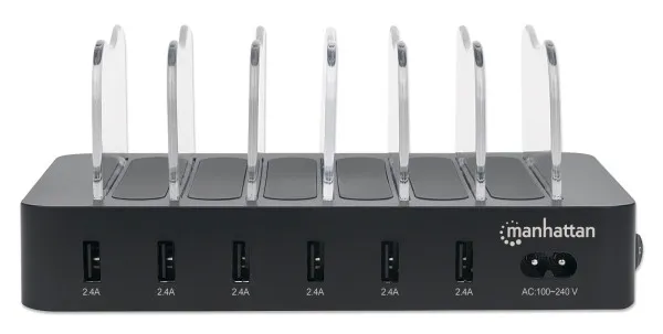 USB punjač 6-port Manhattan 102254 5V/2.4V/50W/držač za telefon Crni