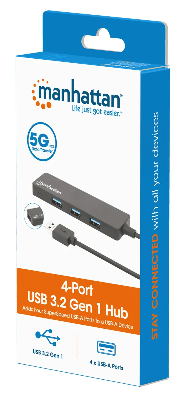 USB HUB 4port Manhattan 164900 3.2 G1/5Gbps/Crni
