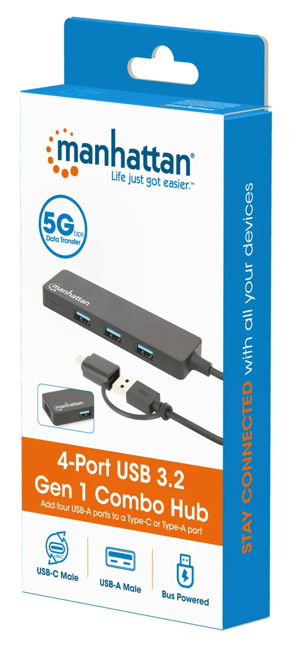 USB-C HUB 4port Manhattan 180863 3.2 G1+USB-C/5Gbps/Crni