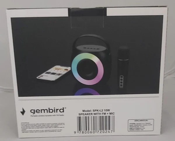 SPK-L2 ** Gembird Bluetooth karaoke zvucnik RGB,10W,1800mAh, USB, microSD, AUX +mikrofon 500mAh(1360