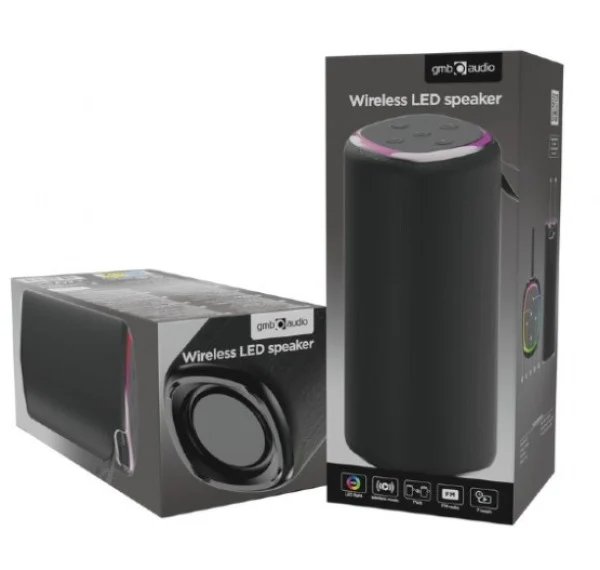 SPK-BT-LED-08L Gembird Portable Bluetooth LED speaker, 10W, BT, FM, USB, Handsfree, Black