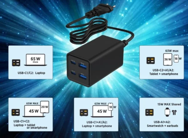 TA-UC-2A2C-PD65-01-BK Gembird 4-port 65W GaN USB PowerDelivery brzi punjac, black