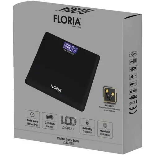 Zilan ZLN7684 Vaga staklena digitalna (Floria), do 180 kg, crna