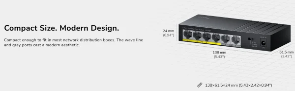 Cudy FS106P,6-Port 10/100M PoE+ Switch,4× FE with 802.3at/af Mode A PoE,2× Uplink FE,36W
