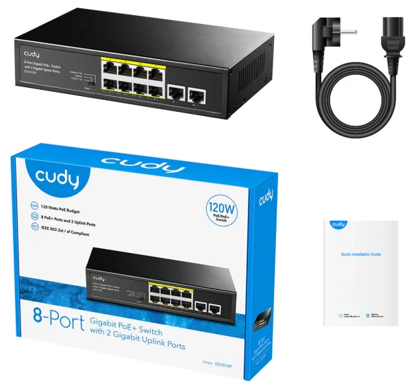Cudy GS1010P 8-Port Gigabit PoE+ Switch with 2 Gigabit Uplink ports, PoE 30W