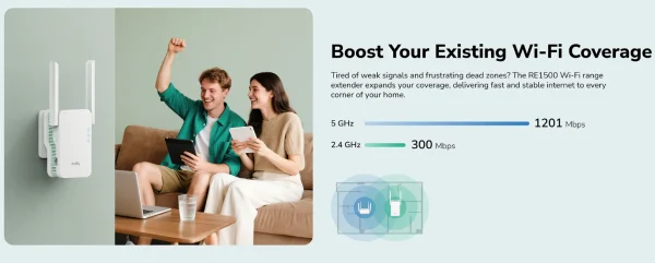 Cudy RE1500,AX1500 Mesh Wi-Fi 6 Range Extender, Dual-Band Wi-Fi 6,10/100 Mbps