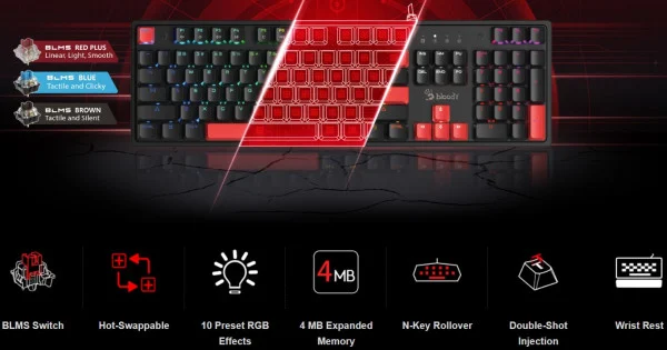 A4-S525N A4Tech Bloody Mehanicka RGB Gejmerska tastatura + Oslonac za zglob