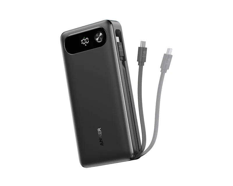 ANKER 20000mAh, 87W, sa ugrađenim USB-C kablom na izvlačenje, Power Bank crni