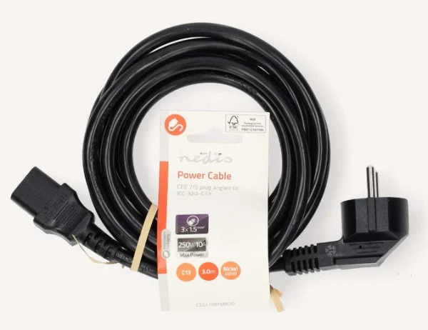 CEGL10015BK30 kabl sa uzemljenjem muški, IEC-320-C13, Ugaoni, 3m, Okrugli, PVC, Crni (PC-186)