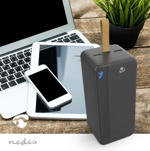 PBKPD20W325BK Powerbank, 30000mAh, 1xUSB-C, 2xUSB-A, PD3.0 20W, Lithium-Polymer, Display