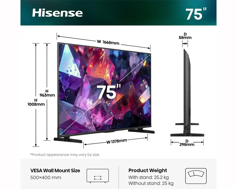 HISENSE 75 inča 75E7S PRO Hi-QLED 4K UHD Smart TV