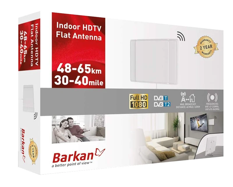 BARKAN AF40P.W Indoor HDTV Flat TV Antenna 65 km