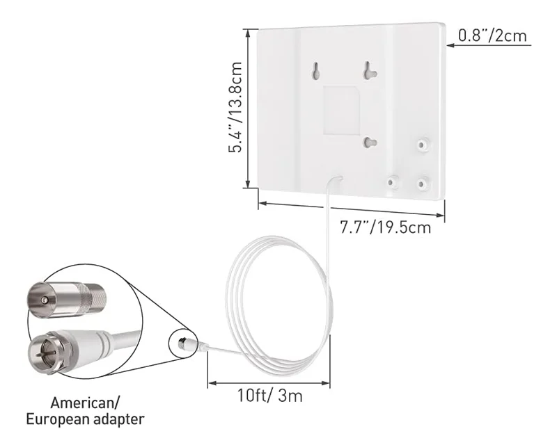 BARKAN AF40P.W Indoor HDTV Flat TV Antenna 65 km