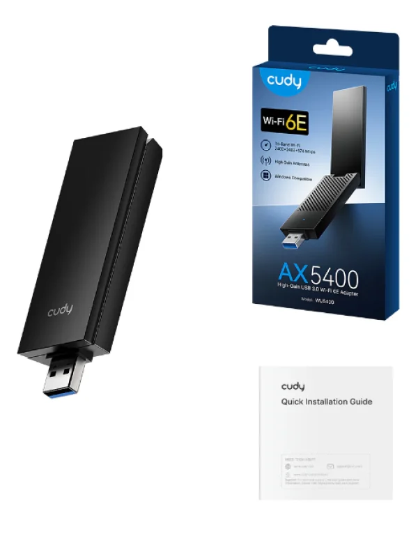 Cudy WU5400, AX5400 High-Gain USB 3.0 Wi-Fi 6E Adapter 2.4/5/6 GHz, 574 Mbps/2402 Mbps