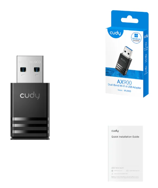 Cudy WU900, AX900 Dual-Band Wi-Fi 6 USB Adapter, 2.4 GHz,286 Mbps