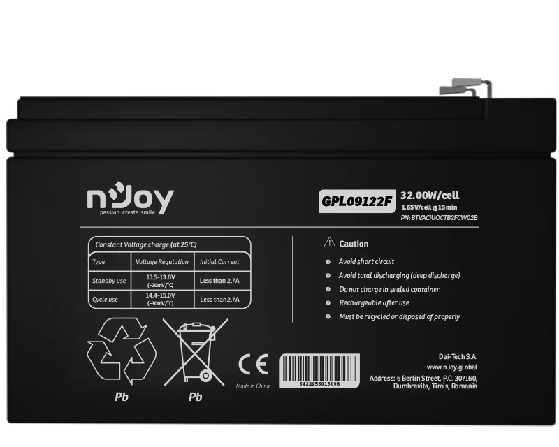 NJOY GPL09122F baterija za UPS 12V 9Ah (BTVACIUOCTB2FCW02B)