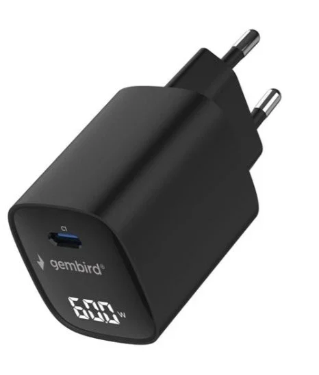TA-UC-1C-PD60LCD-01-BK Gembird USB punjac 60W USB Type-C fast charger, LCD, black