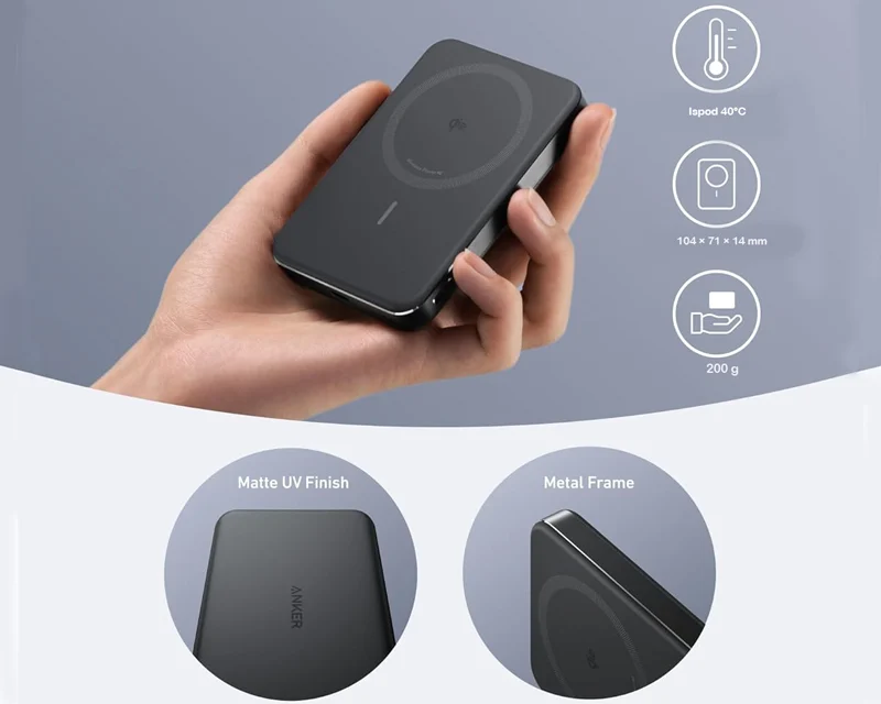ANKER MagGo 10000mAh, 15W, magnetno bežični power bank, crni