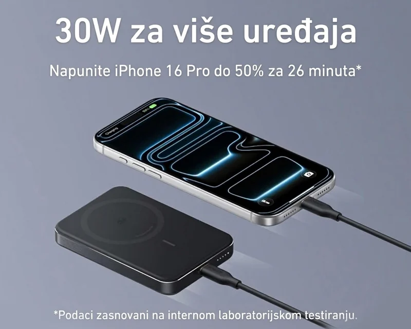 ANKER MagGo 10000mAh, 15W, magnetno bežični power bank, crni