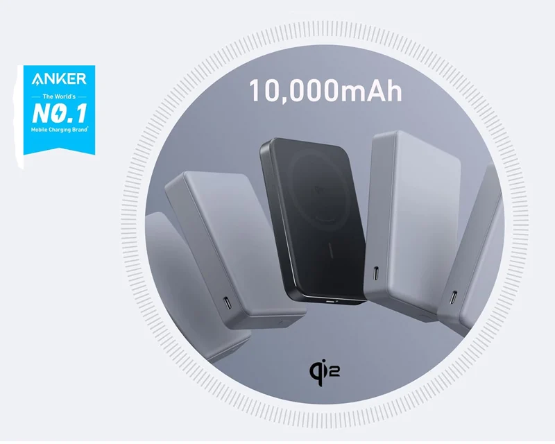 ANKER MagGo 10000mAh, 15W, magnetno bežični power bank, crni