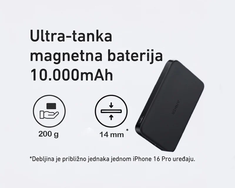 ANKER MagGo 10000mAh, 15W, magnetno bežični power bank, crni