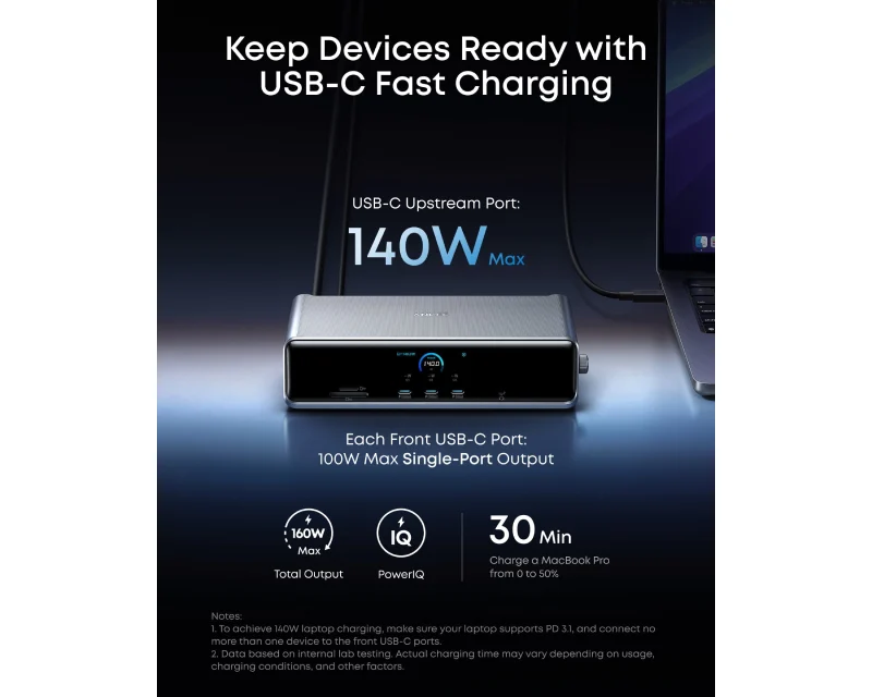 ANKER Prime Docking Stanica 140W, 14u1, Display Link, siva