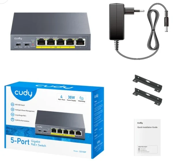 Cudy GS105P V1.0 Switch Extend VLAN Gigabit RJ45 PoE 30 W  IEEE 802.3at/af