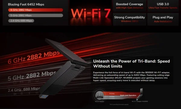 Cudy WU6500,BE6500 Wi-Fi 7 USB 3.0 adapter sa visokim pojaèanjem, V1.0, 2.8 Gbps+2.8 Gbps+688 Mbps