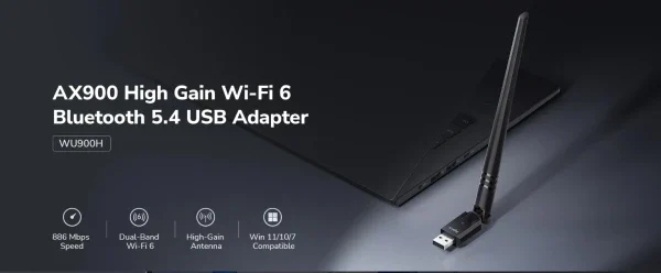 Cudy WU900H,AX900 Wi-Fi 6 Bluetooth 5.4 USB adapter sa visokim pojaèanjem,V1.0, 600 Mbps + 286 Mbp