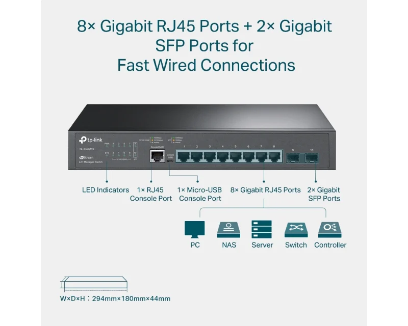 TP-LINK SG3210(UN) Omada 8-Port Gigabit L2+ Upravljivi Switch sa 2 SFP Slots