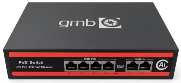 POE-FS1006P GMB Switch,IEEE802.3af/at, 4 PoE 10/100M, 2 UP-link 100/100M,52V 65W, 30W/PoE, VLAN 250m