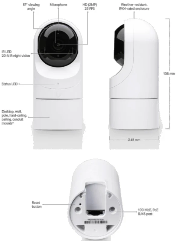UBIQUITI IP kamera sa mikrofonom 2Mpix UVC-G3-FLEX,Bela,IPX4