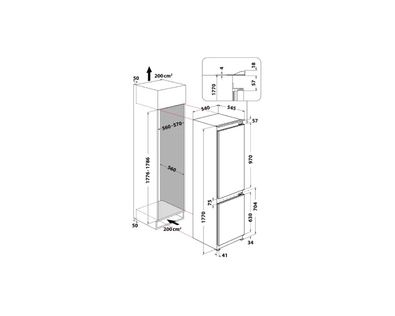WHIRLPOOL WHC18D011C1 SF ugradni kombinovani frižider