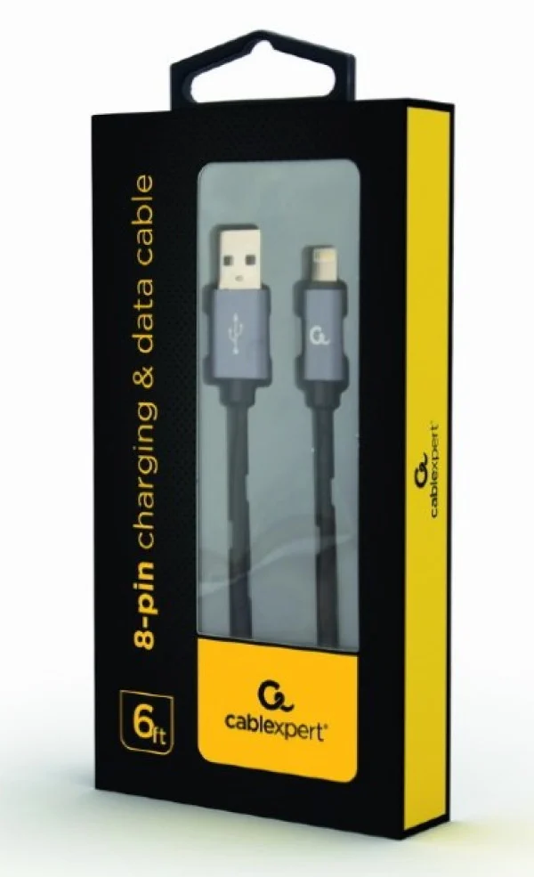 CCB-mUSB2B-AMLM-6 Gembird Cotton braided 8-pin cable with metal connectors, 1.8 m, black, blister