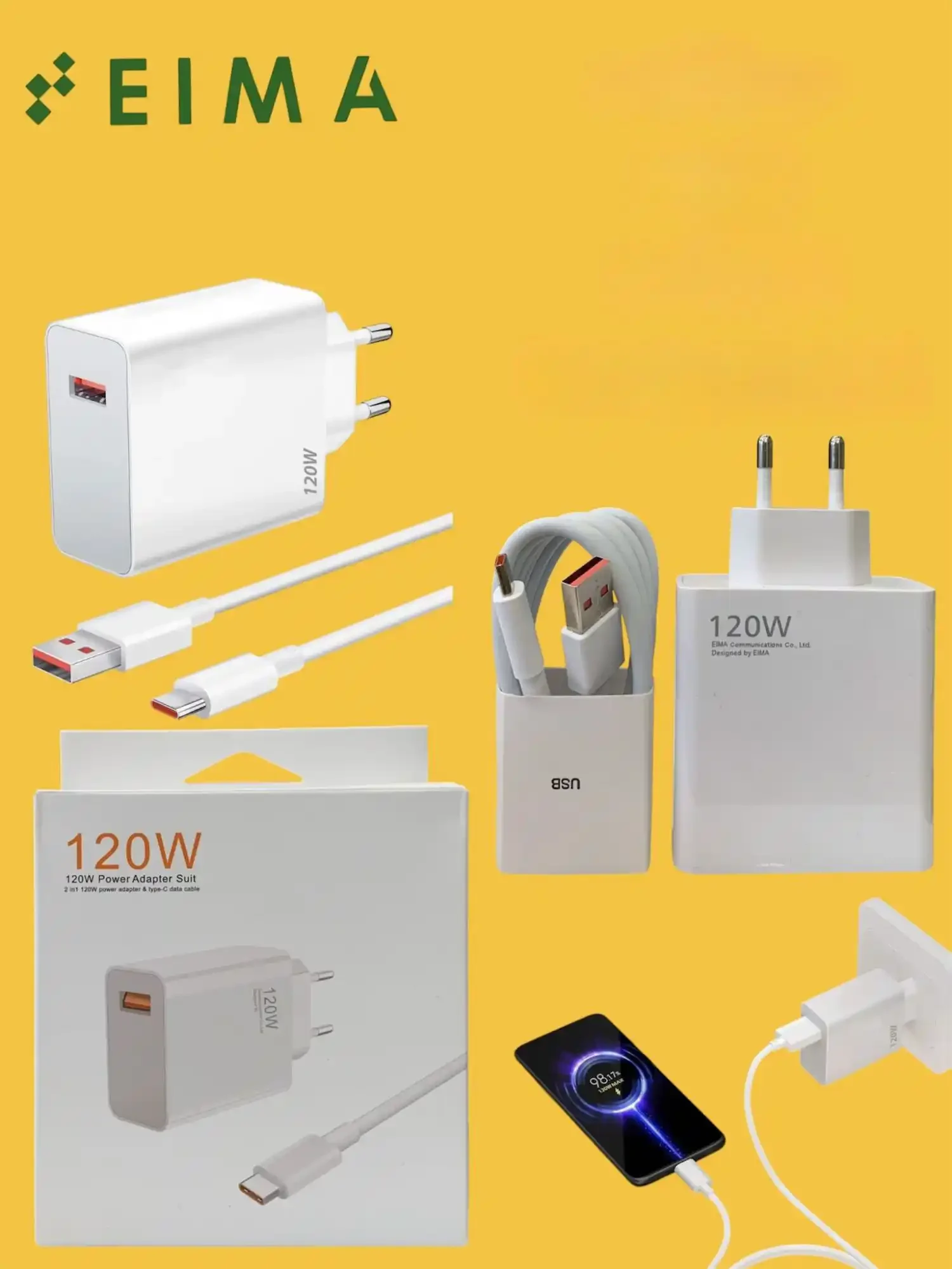 Kućni punjač Eima 120W Type C sa kablom