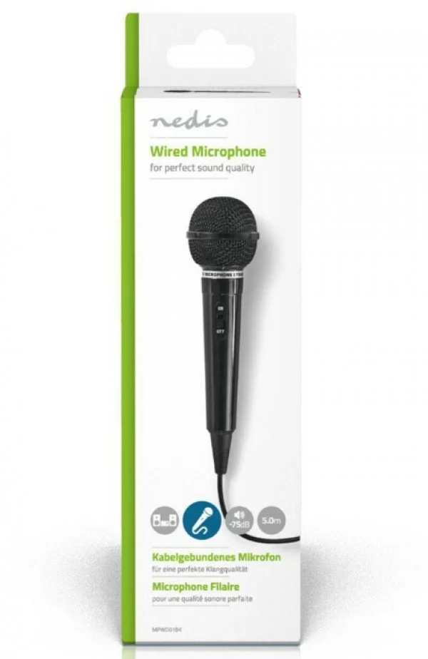MPWD01BK Karaoke mikrofon, 6.35mm -75dB+/-3dB, Sensitivity, 80Hz-12kHz, 5.0m