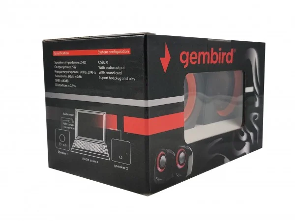 SPK-107 ** Gembird Stereo zvucnici Orange/Black, 2 x 3W RMS USB pwr, 3.5mm kutija sa prozorom (379)