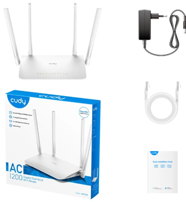 Cudy WR1300 AC1200 Dual Band 2.4+5Ghz MESH Wi-Fi Ruter 1W/4LAN Gbit,4x5dBi Wisp/AP/REP/TR