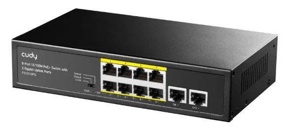 Cudy FS1010PG 8-Port 10/100M PoE+ Switch, 2Uplink 10/100/1000M, 120W, 250m, steel (Alt.PFS3010-8ET)
