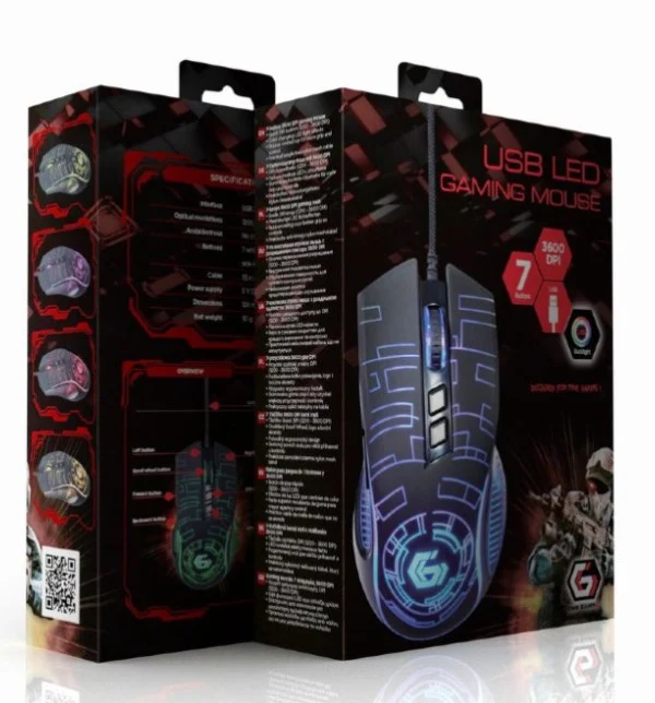 MUSG-RGB-01 Gembird USB LED gaming mis, 1200-3600DPI 7-button 124mm