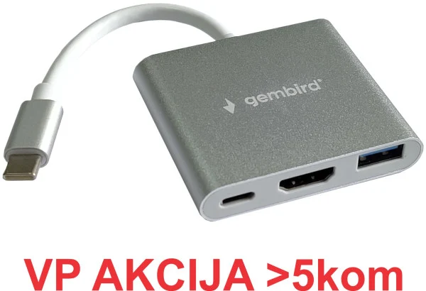 A-CM-HDMIF-05 ** Gembird TYPE-C TO HDMI + USB3.0 + PD ALUMINIUM ( 735)