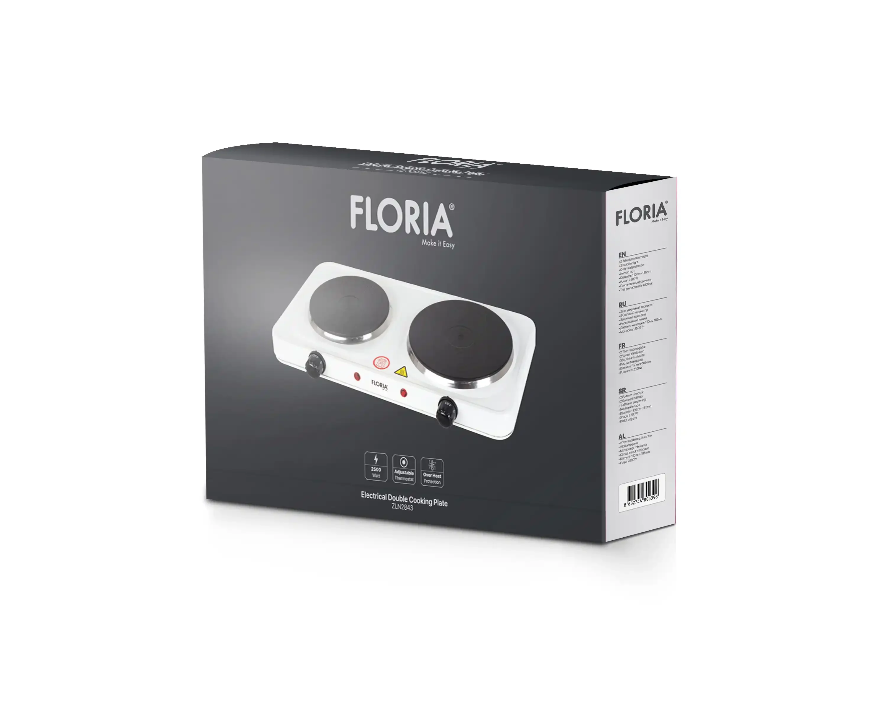 Električni rešo Zilan ZLN2843/Snaga 2500W/Dve ringle/beli