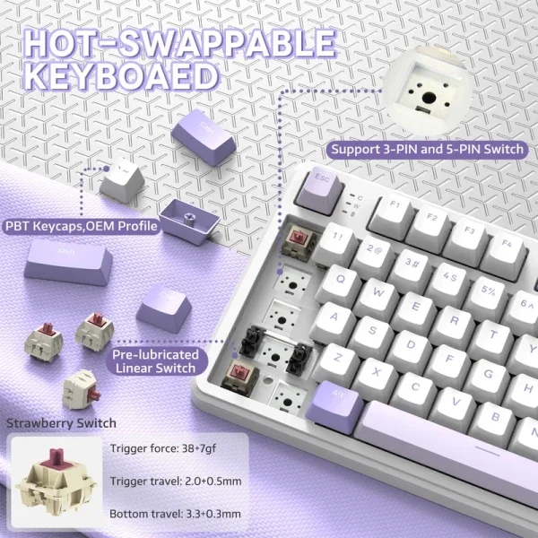 Bežična gaming tastatura Attack Shark X87 Mehanička/TriMode/4000mAh/Hot Swap/Twilight