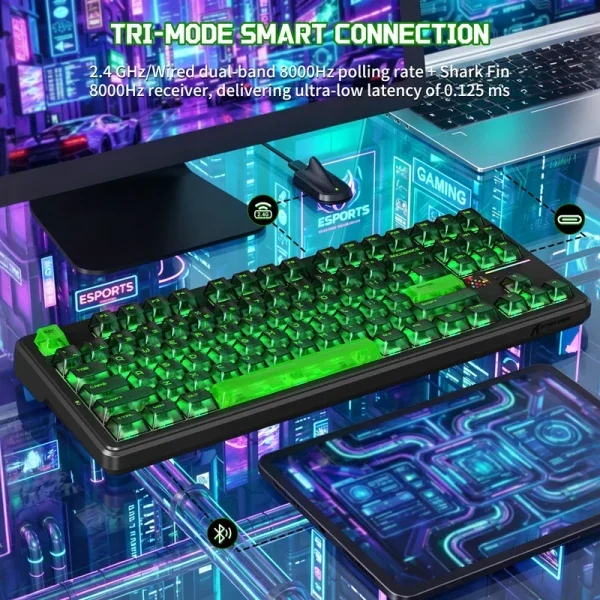 Bežična gaming tastatura Attack Shark X87 Ultra Mehaniča/8KHz/Tri-Mode/Dot-Matrix Screen/Shadow Jade