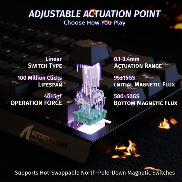 Gaming tastatura Attack Shark X68HE Magnetic Switch/RT/Snap Tap/DKS/MT/TGL/Black