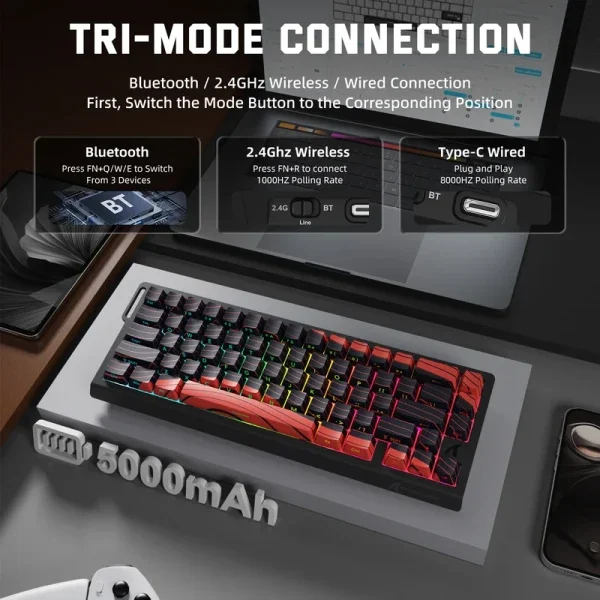 Bežična gaming tastatura Attack Shark X68Pro HE Magnetic Swith/8KHz/TriMode/RT/SnapTap/Black red