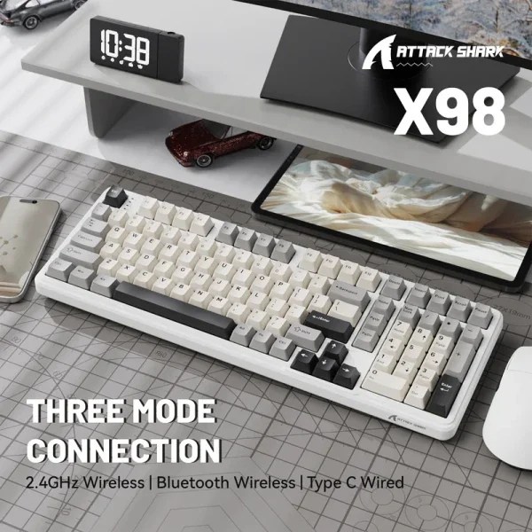 Bežična Gaming tastatura Attack Shark X98 Mehanička/Full Size/TriMode/Gasket/Cheese White