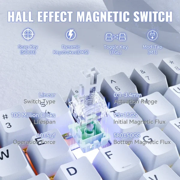 Gaming tastatura Attack Shark X68MAX Magnetic Switches/RT/SnapTap/DKS/MT/TGL/Aluminium/Starry White